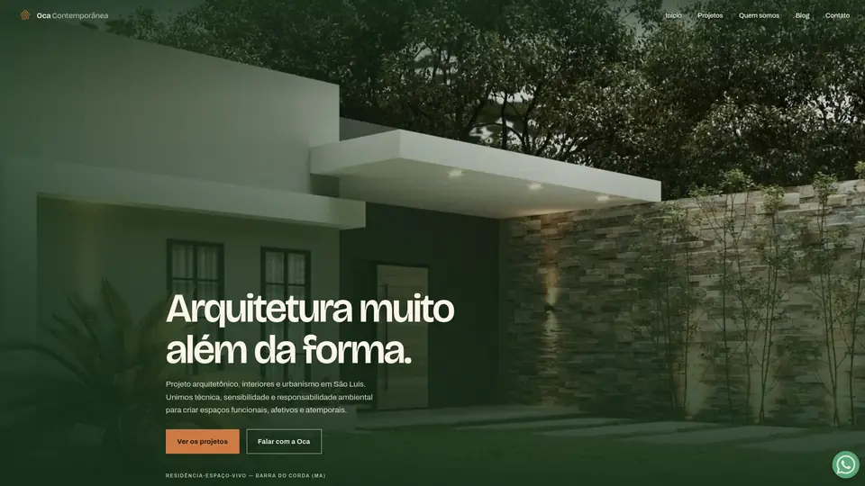 Página inicial do site do escritório de arquitetura Oca Contemporânea